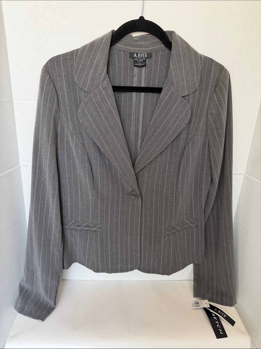 A. Byer Gray Pinstripe Single-Button Blazer NWTS